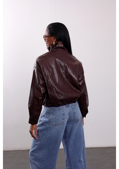5in1Canpolat Bordo Suni Deri Bomber Ceket 100020