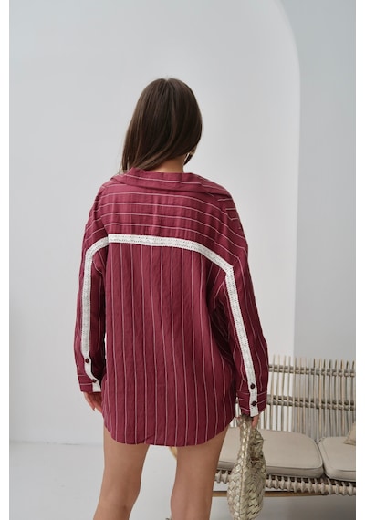 Paw Garage Kadın Monroe Dantel Işlemeli Yazlık Gömlek, Dokuma Modal Kumaş Oversize Gömlek Bordo Paw Garage Kadın Monroe Dantel Işlemeli Yazlık Gömlek, Dokuma Modal Kumaş Oversize Gömlek Bordo