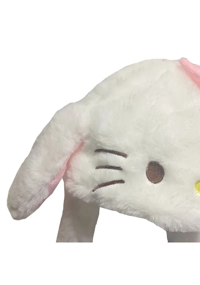 Mj Toys Sanrio Kuromi Hello Kitty Şapka Kulakları Hareket Eden Şapka Işıklı Modlu Peluş Bere Şapka Beyaz