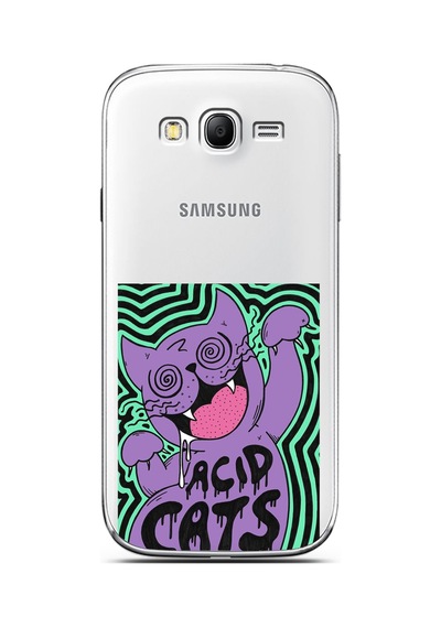 Samsung Uyumlu Grand Neo Çatlak Kedi Tasarımlı Süper Şeffaf Telefon Kılıfı Çok Renkli