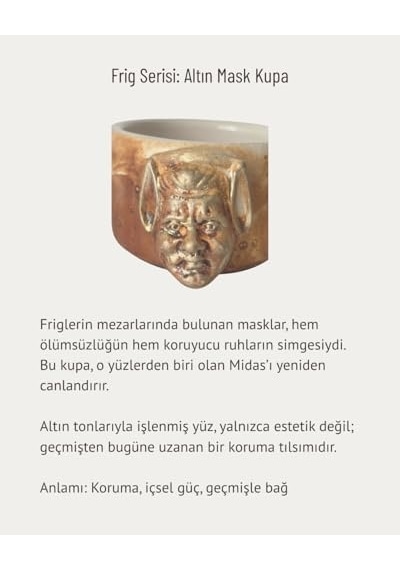 El Yapımı Seramik Dekoratif Kupa Antik Altın Mask Detaylı Kupa - Frig Serisi Altın Mask Kupa Açık Ahşap