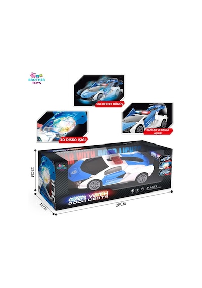 3d Disko Işıklı Ve Müzikli 360 Derece Dönebilen Bugatti Pilli Polis Oyuncak Çarp Dön Araba Mavi-beyaz