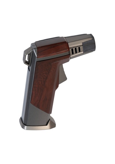 Parmida Tek Torch Pürmüz Ahşap Desenli Gunmetal Masa Tipi Metal Puro Çakmağı - Tr9237