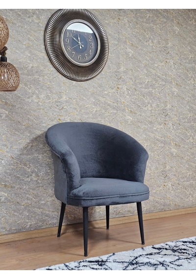 Zafir Tekli Teddy Siyah Boyalı Sivriltme Ayak Çay Seti Koltuk Tekli Berjer , Balkon, Salon, Ofis Füme