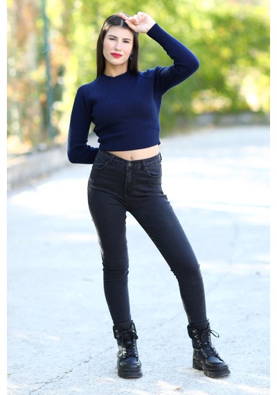 Giysa Kadın Lacivert Fitilli Crop Triko Kazak Kısa Model Akrilik Kumaş Ribanalı - 3122 Lacivert Giysa Kadın Lacivert Fitilli Crop Triko Kazak Kısa Model Akrilik Kumaş Ribanalı - 3122 Lacivert