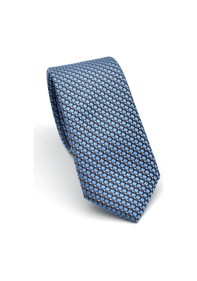 Gaffy Beyaz Küçük Kare Desenli Mavi Dokuma Kumaş Mendilli Slim Fit Kravat // Sdk-2511-5 Mavi