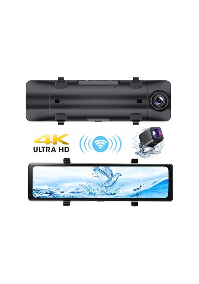12 İnç 4k Aynalı Araç Kamerası Dvr Kablosuz Carplay Android Auto Sesli Komut Ips Çift Kamera