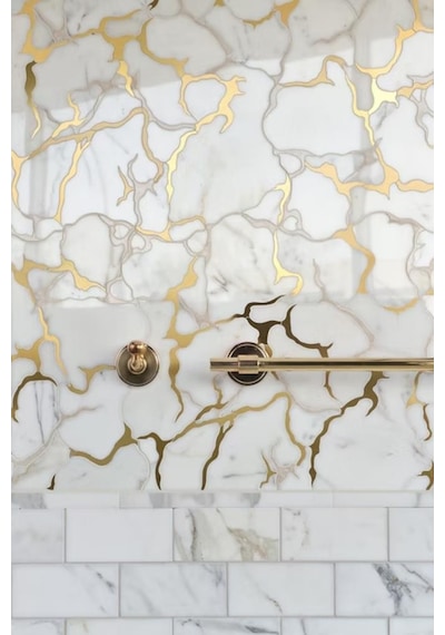 30x60cm Elit Gold Mermer Desen Yapışkanlı Banyo,tezgah Arası Kaplama Duvar Paneli Kağıdı Tx-077 Altın