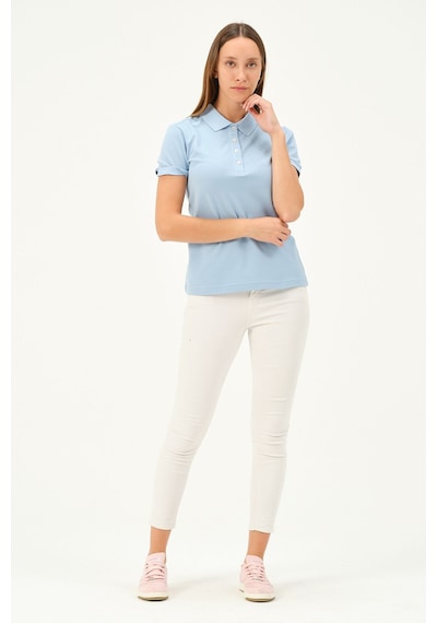Msw Kadın Kısa Kollu Regular Fit Polo Yaka T-shirt Açık Mavi