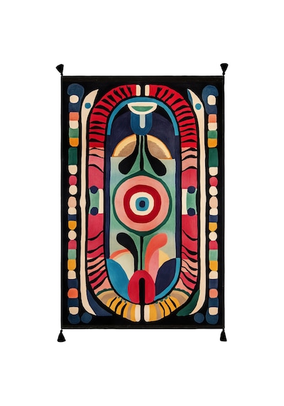 Artevo 07 Siyah Renkli Püsküllü Soyut Desenli Halı Modern Mutfak Koridor Oturma Odası Salon Halısı Renkli H