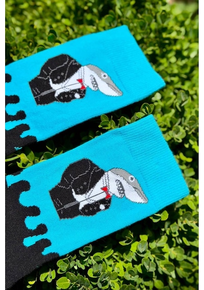 Lousocks Unisex Köpek Balığı Desenli Renkli Soket Çorap Mavi
