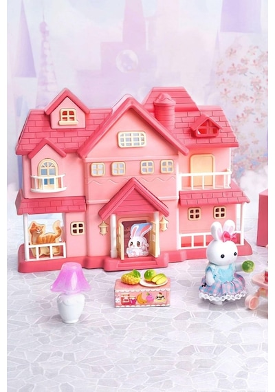 Bay Dreamy Büyük Villa Oyun Seti - Mini Tavşan Figürlü Aksesuarlı Kız Çocuk Evcilik Oyun Evi 3+ Yaş "