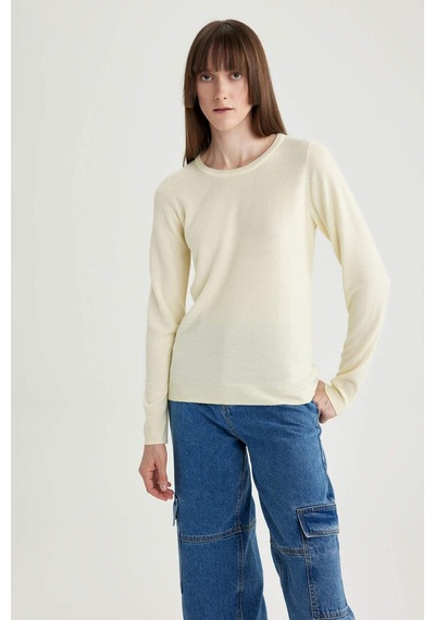 DeFacto Regular Fit Bisiklet Yaka Yumuşak Dokulu Basic Düz Triko Kazak F7091AZ23WNYL496 Sarı