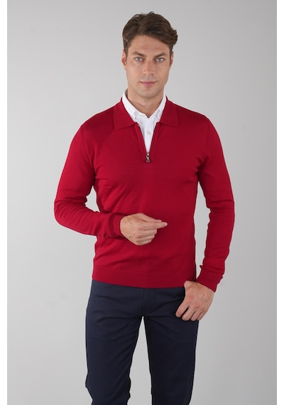 Bisse Polo Yaka Fermuar Detaylı Kırmızı Erkek Yün Triko Tr23knos23211 D24 Kırmızı