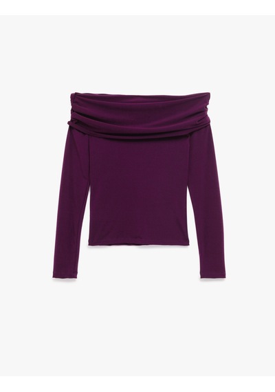 Koton Slim Fit Uzun Kollu Drapeli Omzu Açık Tişört Mor 6wak80032ek Mor