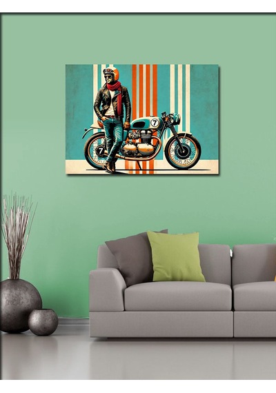 Kanvas Tablo Motosikletli Retro Adam 100cmx140cm