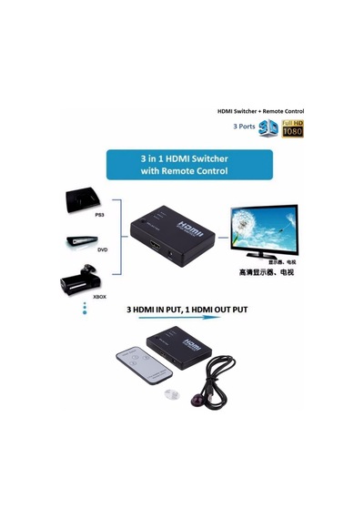 3 Port Hdmi Switch FHD Çoklayıcı HDMI Çoğaltıcı Kumanda + IR Göz