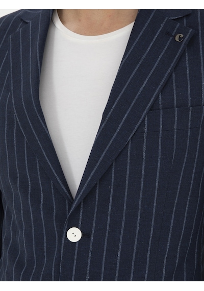 Cacharel Koyu Lacivert Slim Fit Yün Keten Karışımlı Takım Elbise