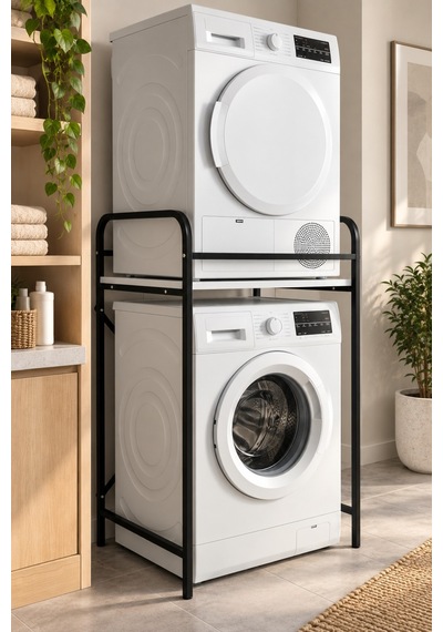 Sulorahome Metal Siyah Çamaşır Makinesi Üstü Raf Ünitesi 66 Cm