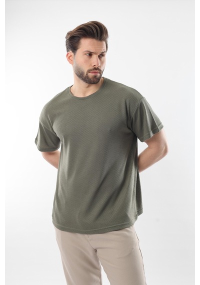 Madmext Haki Bisiklet Yaka Erkek T-shirt E7128 Haki