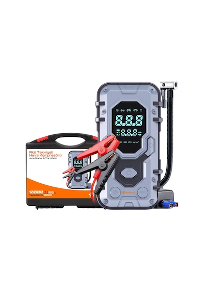 Enshall 10.000 Mah Çantalı Akü Takviyeli 1000a Tepe Akımlı Araç Lastik Şişirme Hava Kompresörü Jump Starter