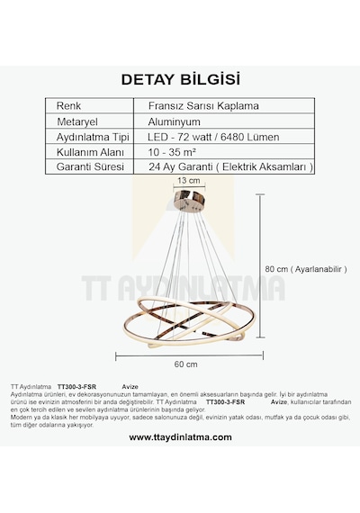 Tt300-3 Fsr Tt Aydınlatma Halka 3 Lü Fransız Sarısı Kaplama Led A