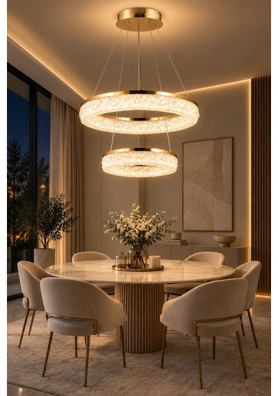 Modern Premium Gold Mermer Desenli Ledli Avize Salon Yemek Odası Avizesi 85w