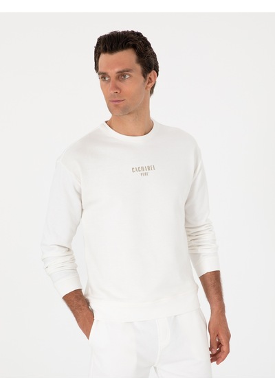 Ekru Comfort Fit Bisiklet Yaka Sweatshirt Bej