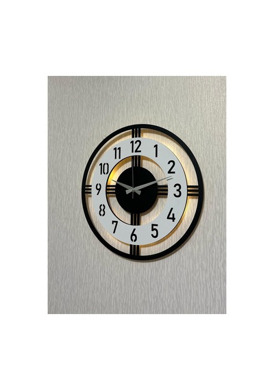 Pey Aksesuar Işıklı Ahşap Duvar Saati 48 Cm Dekoratif Modern Tasarım Beyaz