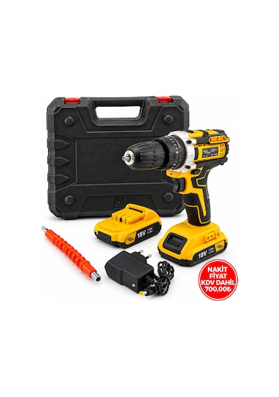 Şarjlı Matkap Seti 1850 Rpm 18w Çantalı Yedek Bataryalı Sarı