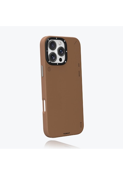 Apple Uyumlu iPhone 15 Pro Kılıf Magsafe Özellikli Basit Mat Deri Desenli Youngkit Tech Fashion Serisi Kahverengi Kahverengi