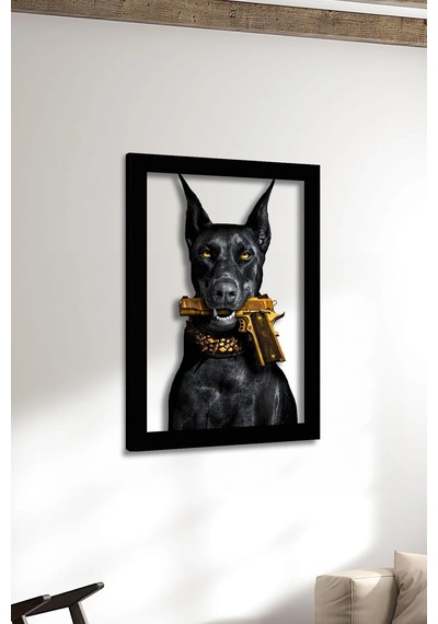 Golden Guard Doberman Metal Tablo Altın Detaylı Karizmatik Duva Çok Renkli
