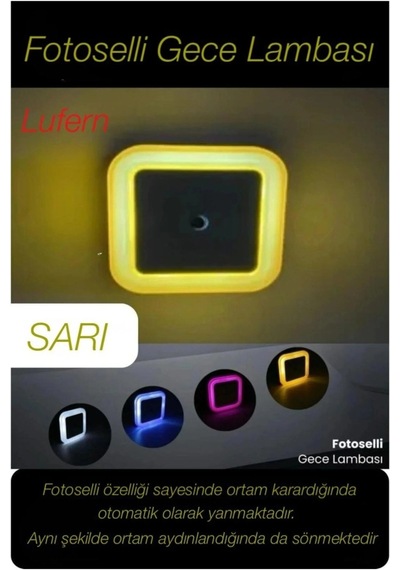 Fotoselli Gece Lambası Karanlıkta Otomatik Yanıp Sönen Aydınlığa Duyarlı Koridor Antre Loş Led Işık Sari
