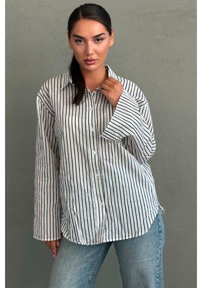 Madmext Beyaz Çizgili Sendy Kumaş Kadın Gömlek Mg2834