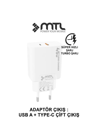 45w Turbo Şarj Çift Çıkış Type-c + Usb Adaptör Süper Fast Şarj Başlığı Mt1755