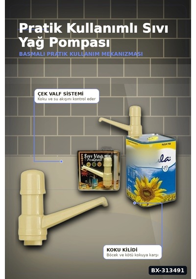 Vakumlu Çift Çekvalfli 30 Cm Sıvı Yağ Pompası - Mutfak Şişe Pompa Aksesuarı Bx-313491 Diğer