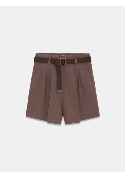 Dilvin 72787 %100 Keten Pileli Kemerli Bermuda-kahve