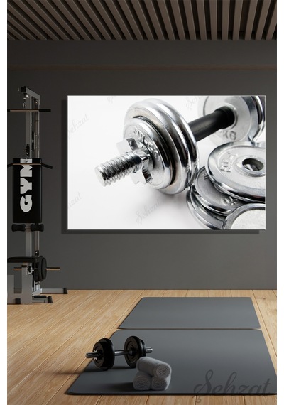 Yatay Kanvas Duvar Tablosu Tekli Spor Salonu Gym Fitness Vücut Geliştirme Dambıl Antreman Çok Renkli