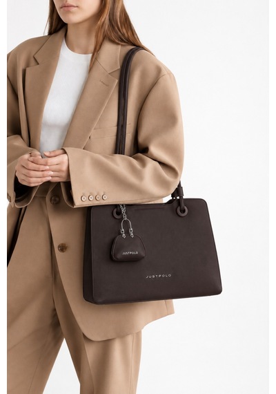 Just Polo Kadın Yeni Sezon Büyük Boy Aksesuar Detaylı Günlük Şık Kol Çantası Shopper Kahverengi