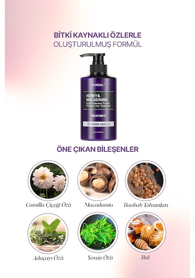Yoğun Nemlendirici Ve Besleyici Saç Kremi Kundal Honey & Macadamia Protein Treatment Amber Vanilla