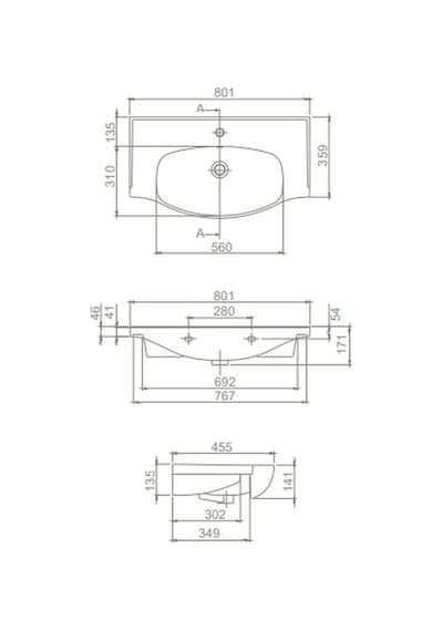Turkuaz Seramik Cerastyle Lila 80 x 46 CM Etajer Uyumlu Lavabo