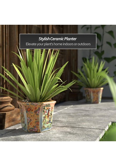 Orıental Furniture 10 İnç Çayır Porselen Çiçek Saksısı İçinde At Belirtilmemis