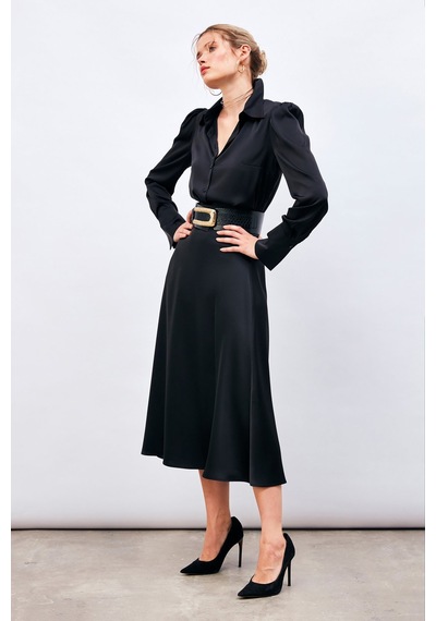 Sateen Midi Boy Saten Etek - Siyah