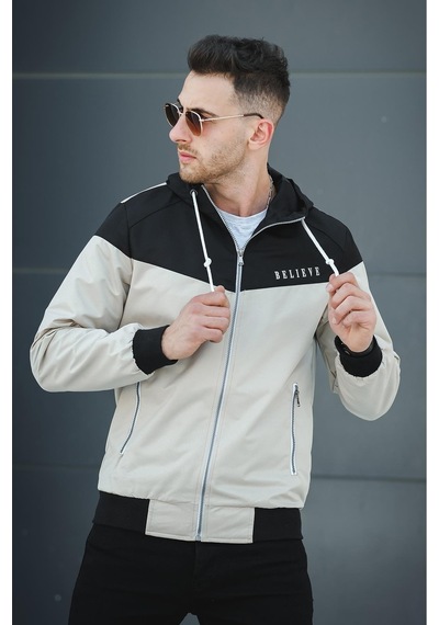 Oksit Believe Baskılı Suya Dayanaklı Slim Fit Erkek Mevsimlik Mont Yağmurluk 001