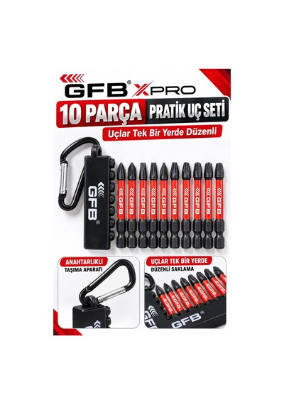 Gfb Xpro 10 Parça 50 Mm Anahtarlıklı Manyetik Tornavida Uç Seti 1/4" S2
