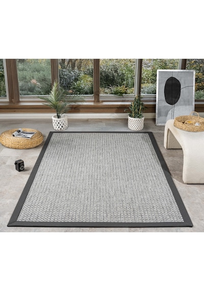 Mariesse Home Bordürlü Hasır Dokulu Sisal Salon Mutfak Koridor Kesme Yolluk Dokuma Makine Halısı 667grisiyah