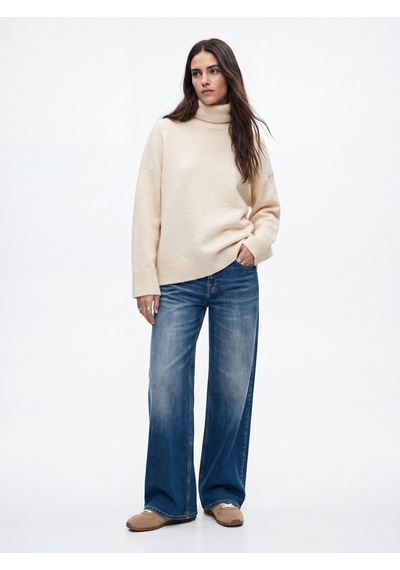 LTB Relaxed Fit Boğazlı Yaka Triko Krem Kazak