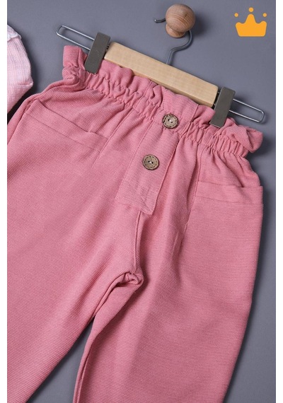 Babyhola 1-3 Yaş Kız Bebek Çocuk Çıtçıtlı Badi Pantolon Şık Alt Üst 2'li Takım Bayramlık 2327 Pembe