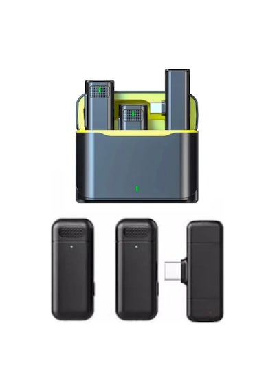 Type-c İkili Mikrofon Kutulu Çanta Boy Taşınabilir Profesyonel Mikrofon Seti Yayın Pc Telefon Uyumlu Siyah