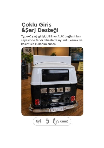 Premium Dekoratif Oda Bahçe Bluetooth Hoparlör Retro Araba Vosvos D70 Yeşil